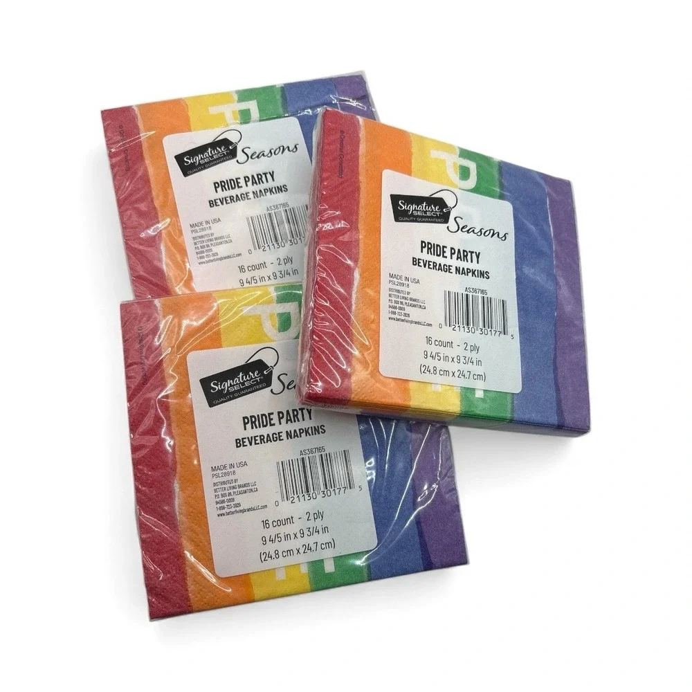 Pride Rainbow Cocktail Napkins LOT 3 16 Count‎